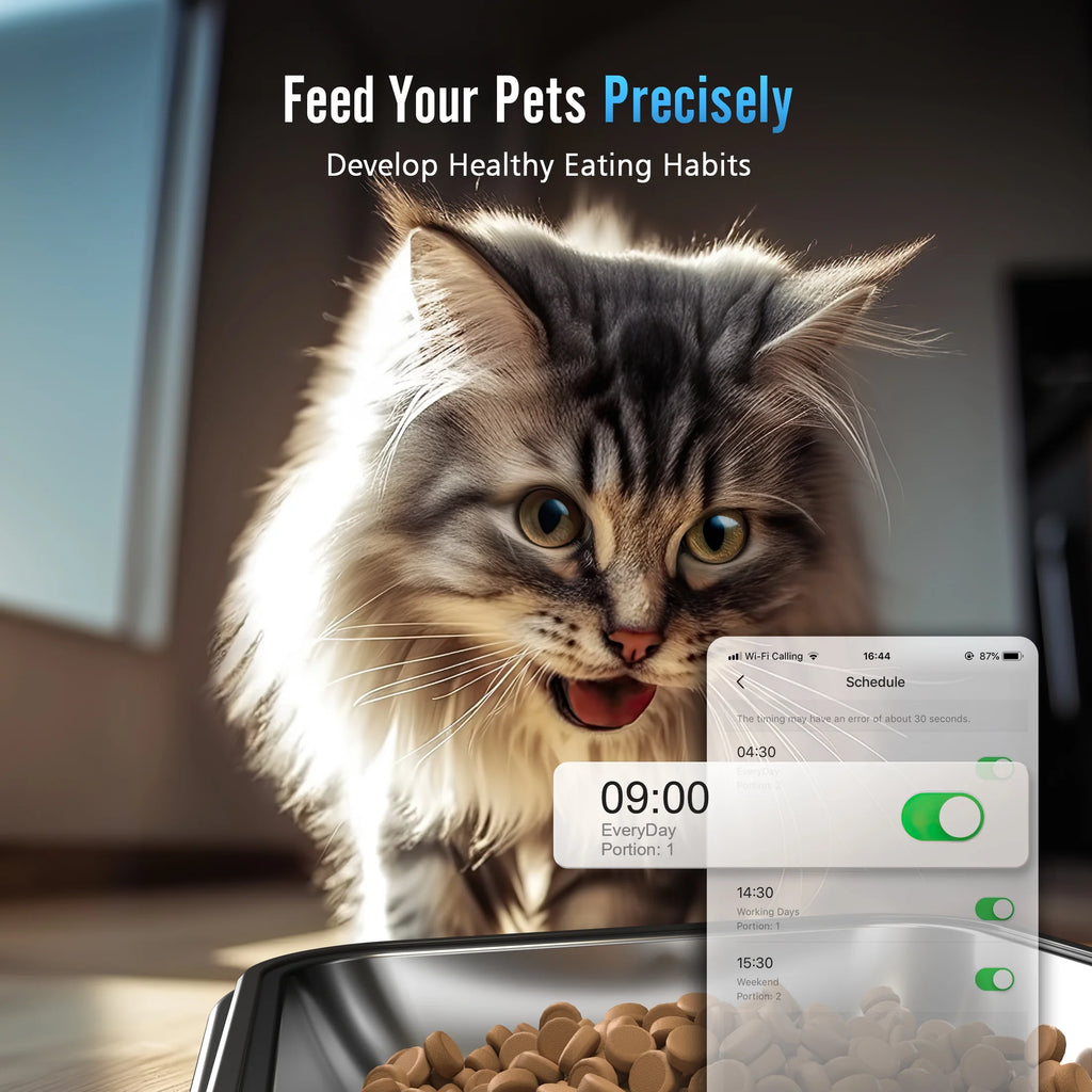 5L Automatic Cat Feeder with 5G Wi-Fi and App Control, PFD-002 PRO Double Bowl Dispenser with Desiccant Bag - Timed Automatic Pet Feeder for Multiple Cats or Small Dogs in Black