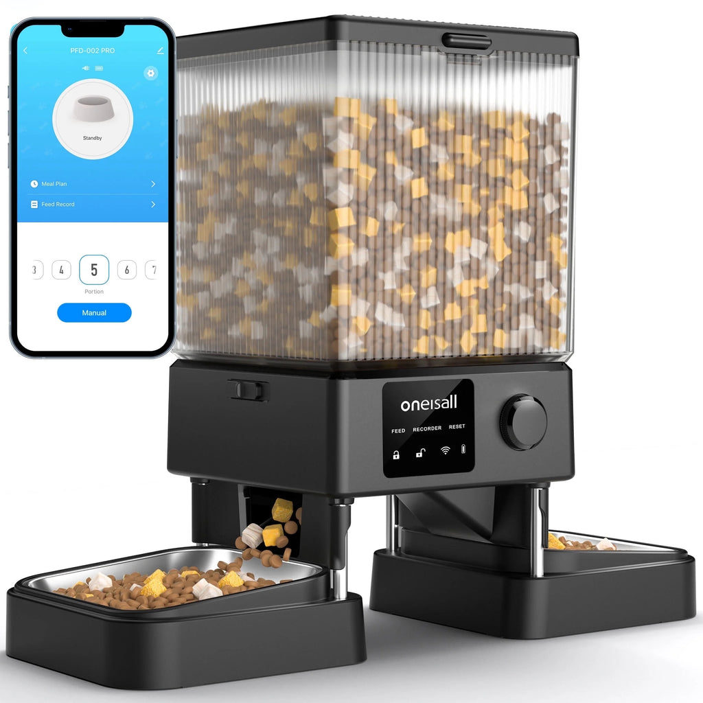 5L Automatic Cat Feeder with 5G Wi-Fi and App Control, PFD-002 PRO Double Bowl Dispenser with Desiccant Bag - Timed Automatic Pet Feeder for Multiple Cats or Small Dogs in Black