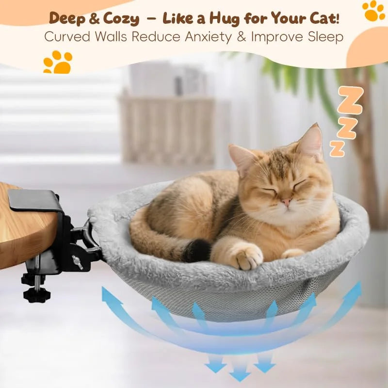 Elevate Your Workspace with the Cozy Cat Desk Bed - Space-Saving, Machine Washable, and Supports Up to 50 lbs!