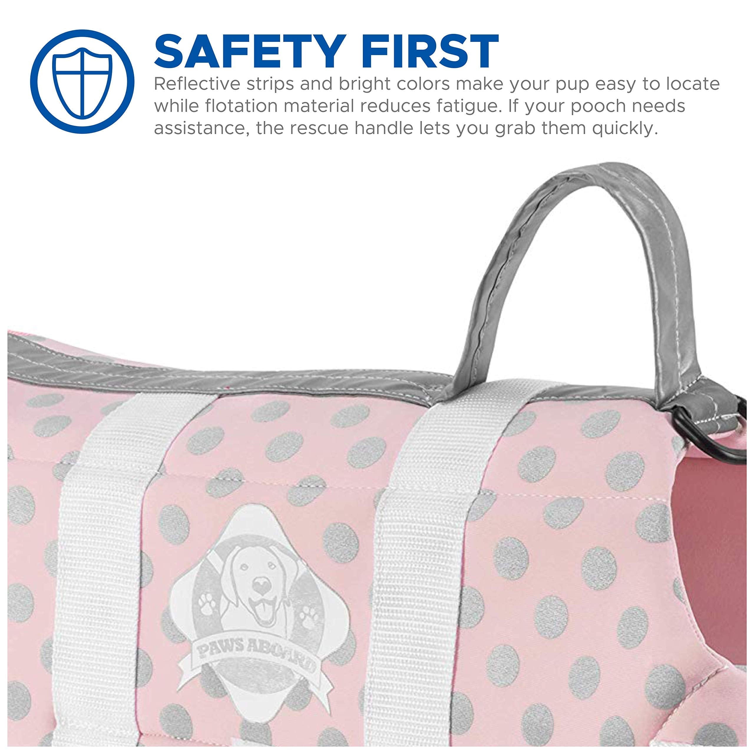 Neoprene Dog Life Jacket - Designer Safety Vest for Swimming and Boating - Pink/Silver, XX-Small