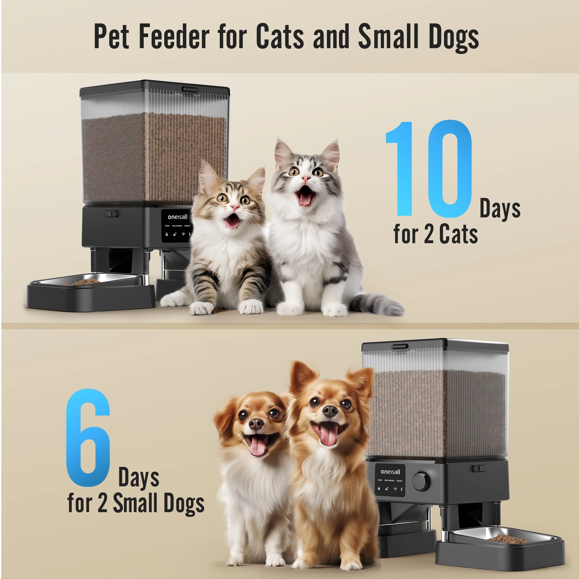 5L Automatic Cat Feeder with 5G Wi-Fi and App Control, PFD-002 PRO Double Bowl Dispenser with Desiccant Bag - Timed Automatic Pet Feeder for Multiple Cats or Small Dogs in Black